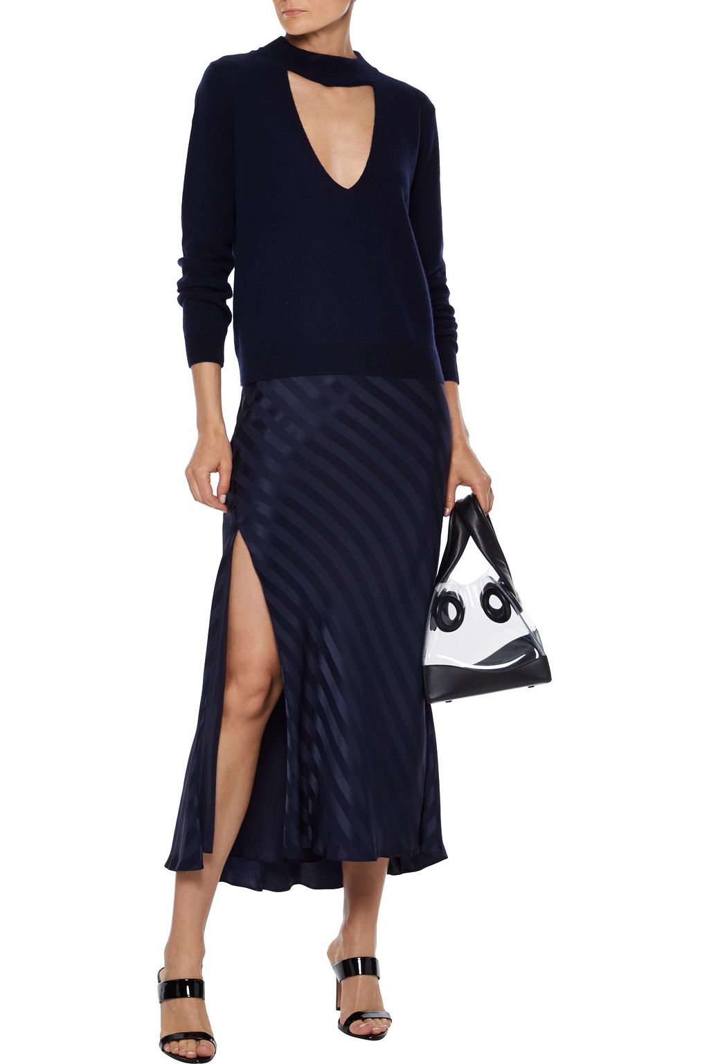 MICHELLE MASON Striped silk-satin jacquard midi skirt