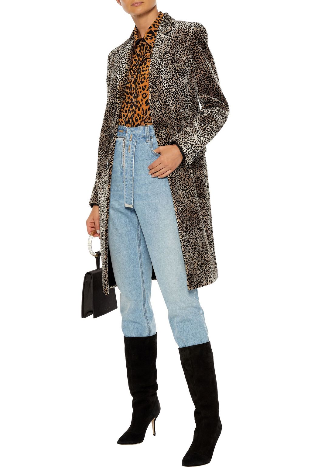 SAINT LAURENT Leopard-print velvet coat