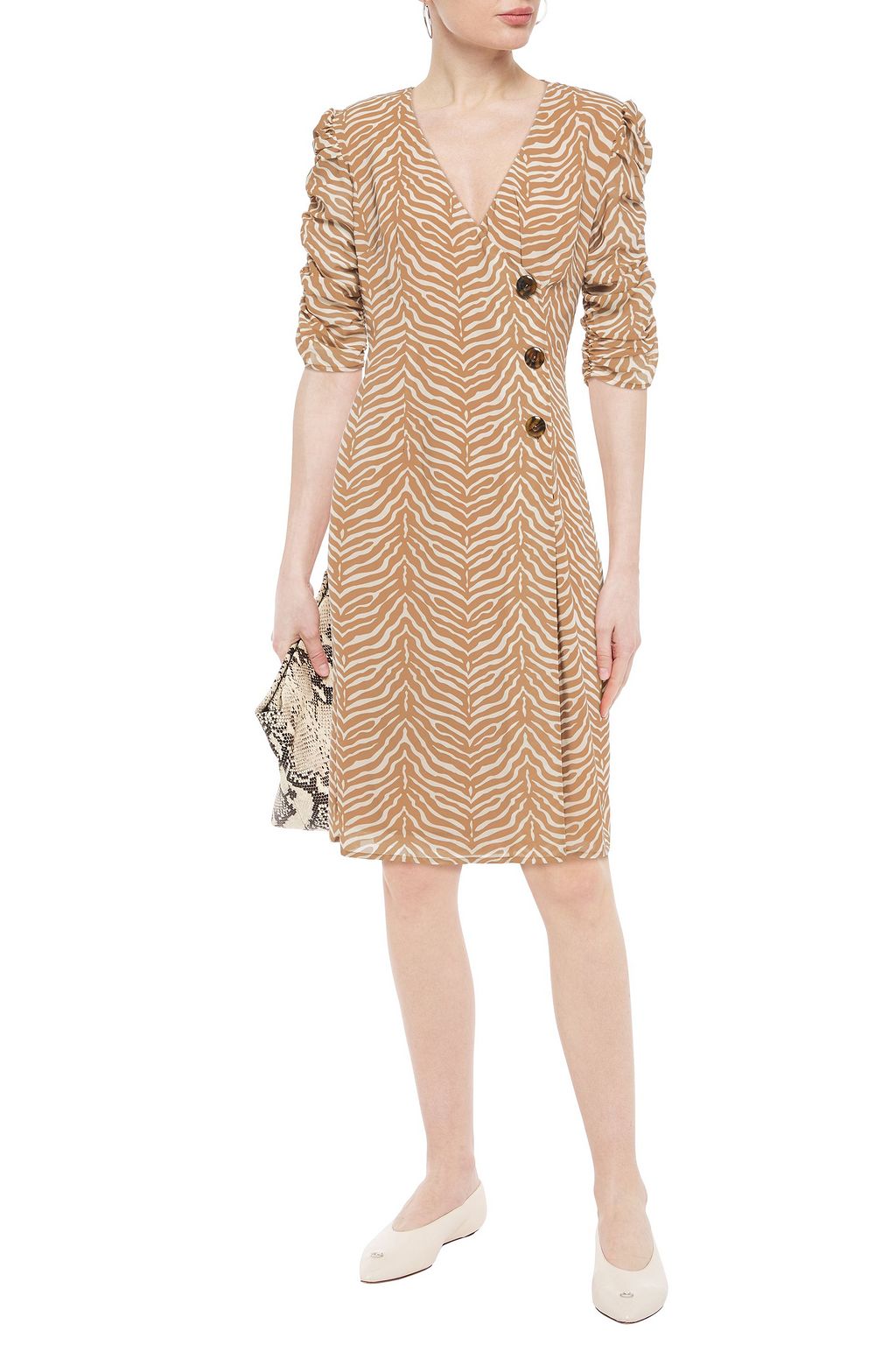 DE LA VALI Minnesota button-detailed tiger-print crepe de chine dress