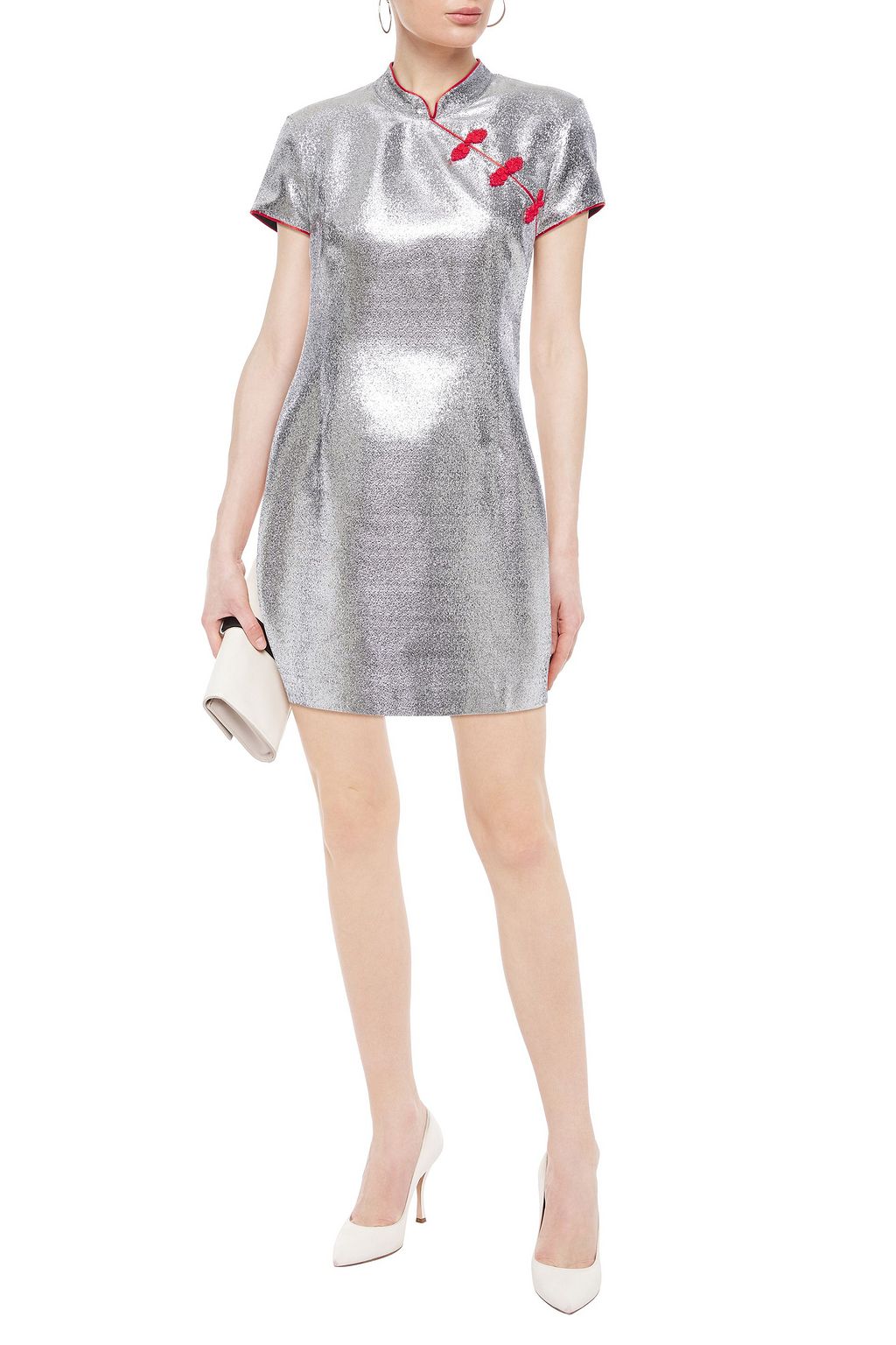 DE LA VALI Appliquéd textured-lamé mini dress