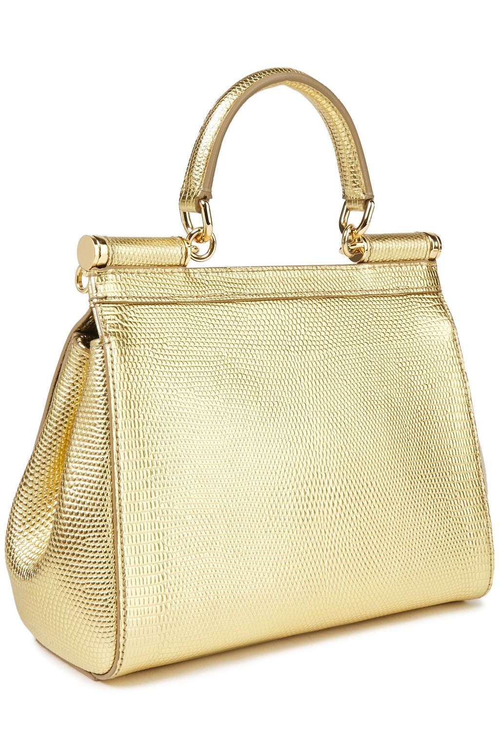 DOLCE&GABBANA Sicily small metallic lizard-effect leather tote