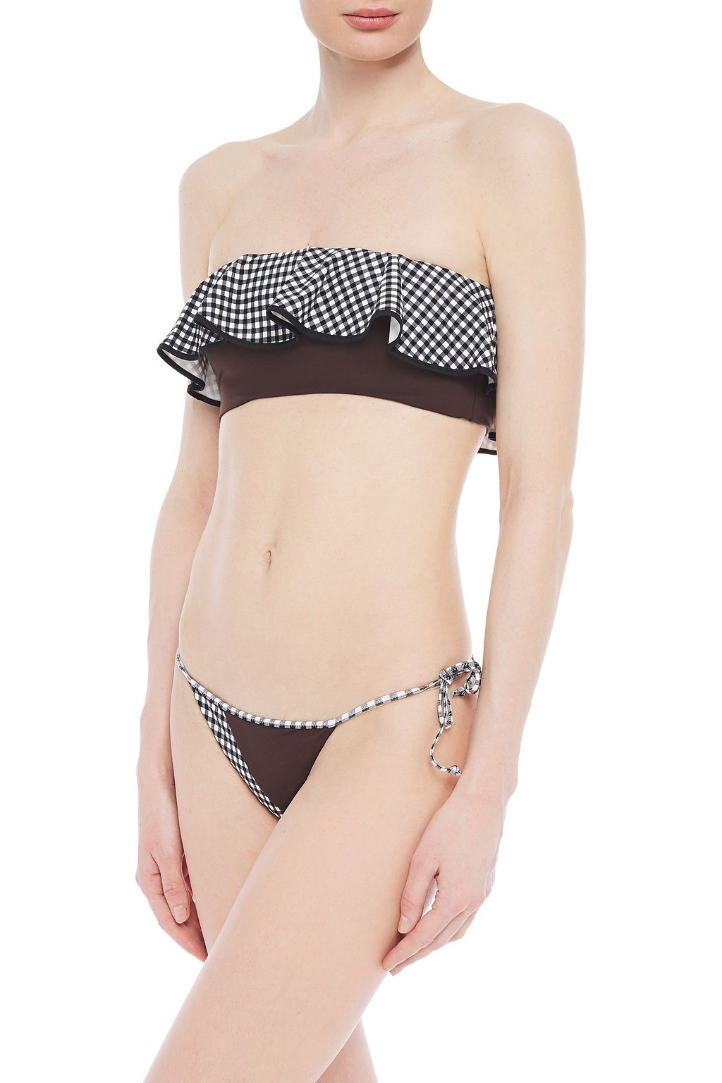 MARYSIA Paneled gingham low-rise bikini briefs