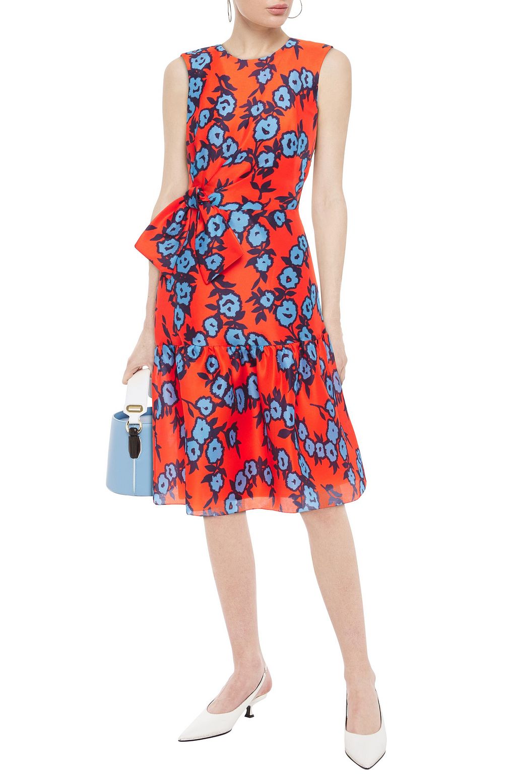 CAROLINA HERRERA Bow-embellished floral-print silk-satin dress
