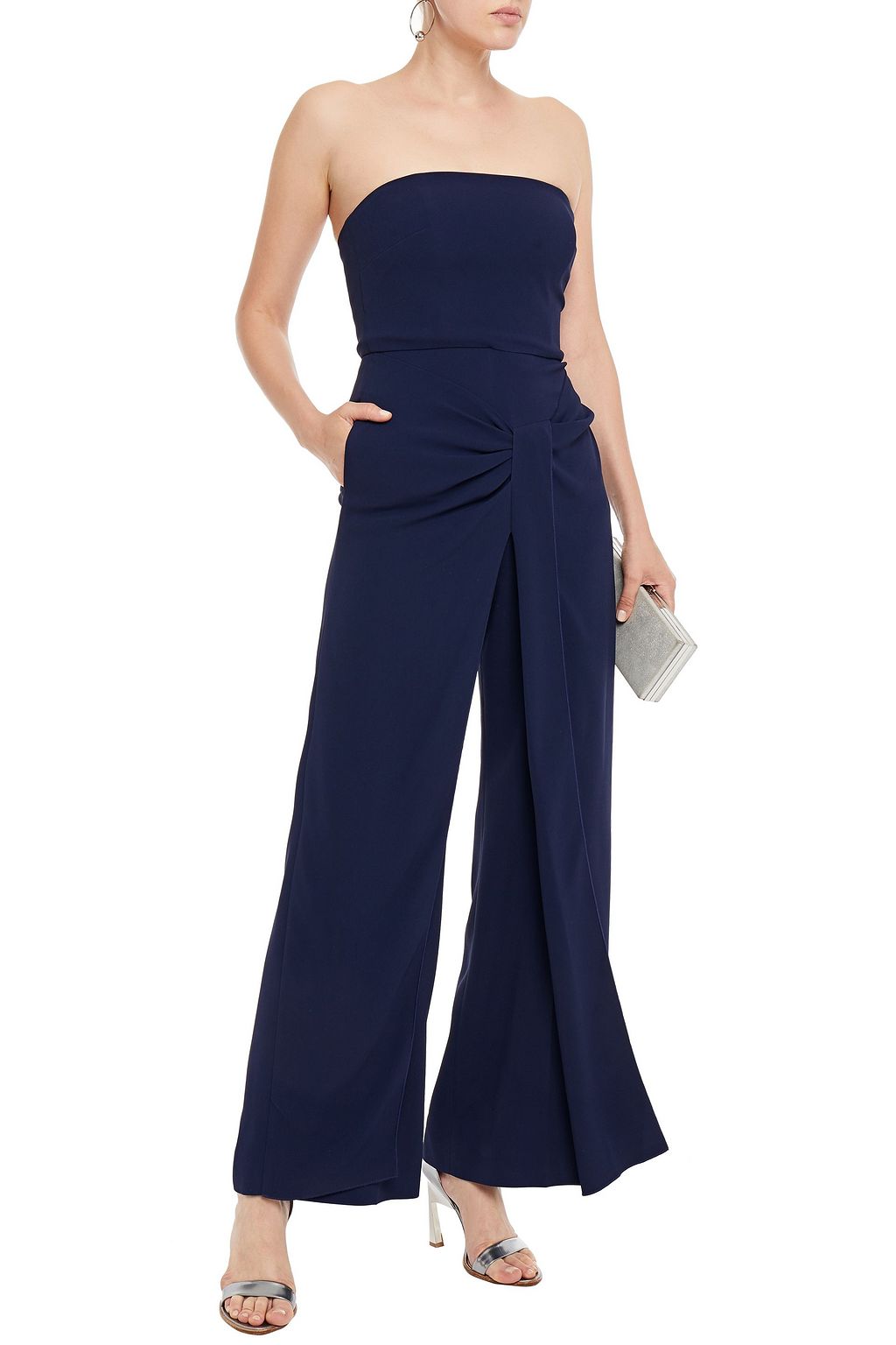 ROLAND MOURET Monaco strapless gathered cady wide-leg jumpsuit