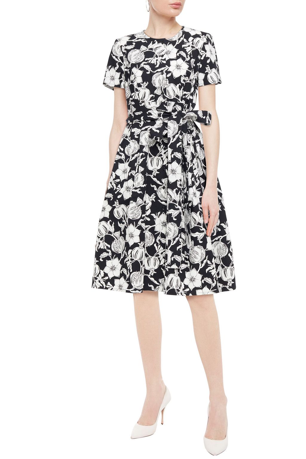 CAROLINA HERRERA Belted printed cotton-blend ottoman dress