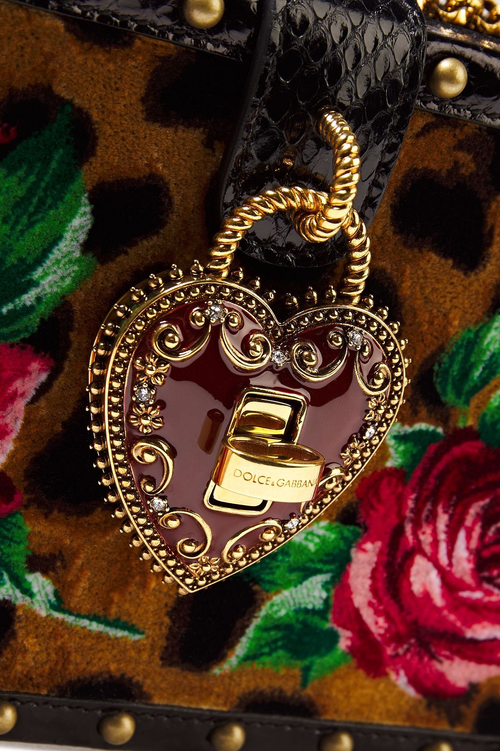 DOLCE&GABBANA My Heart embellished printed velvet and ayers box clutch