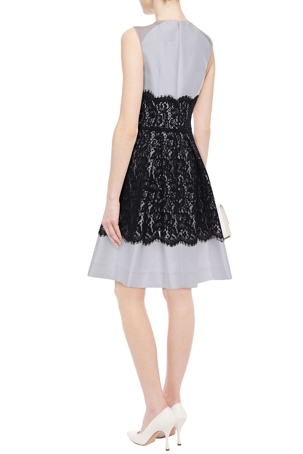 CAROLINA HERRERA Organza-paneled satin-twill and Leaver lace mini dress
