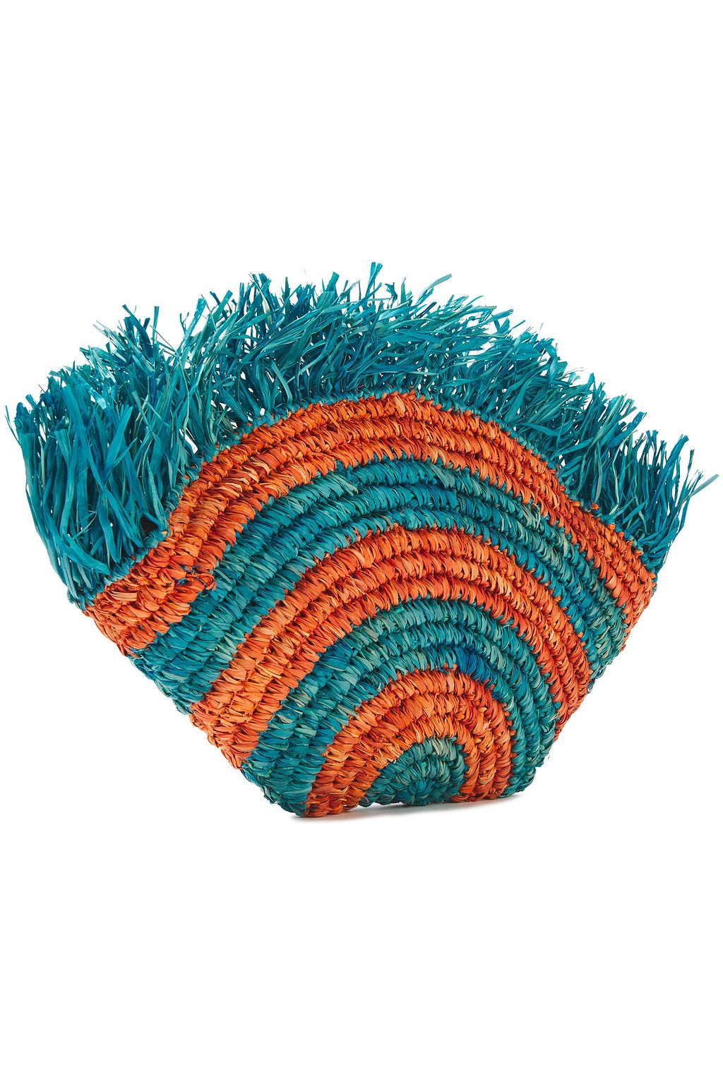 ARANÁZ Stella wicker-appliquéd fringed raffia pouch