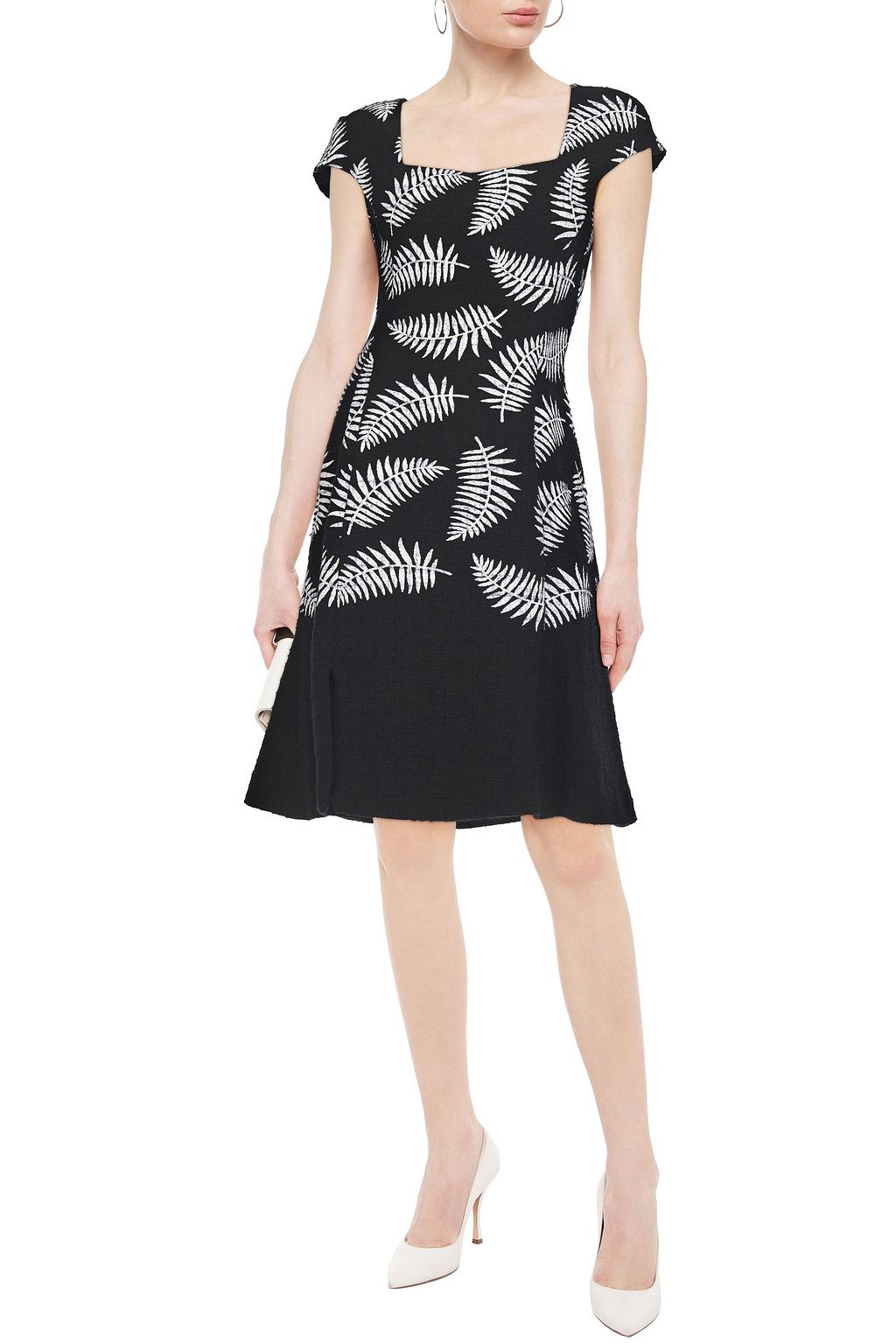 OSCAR DE LA RENTA Fluted cotton-blend bouclé-tweed dress