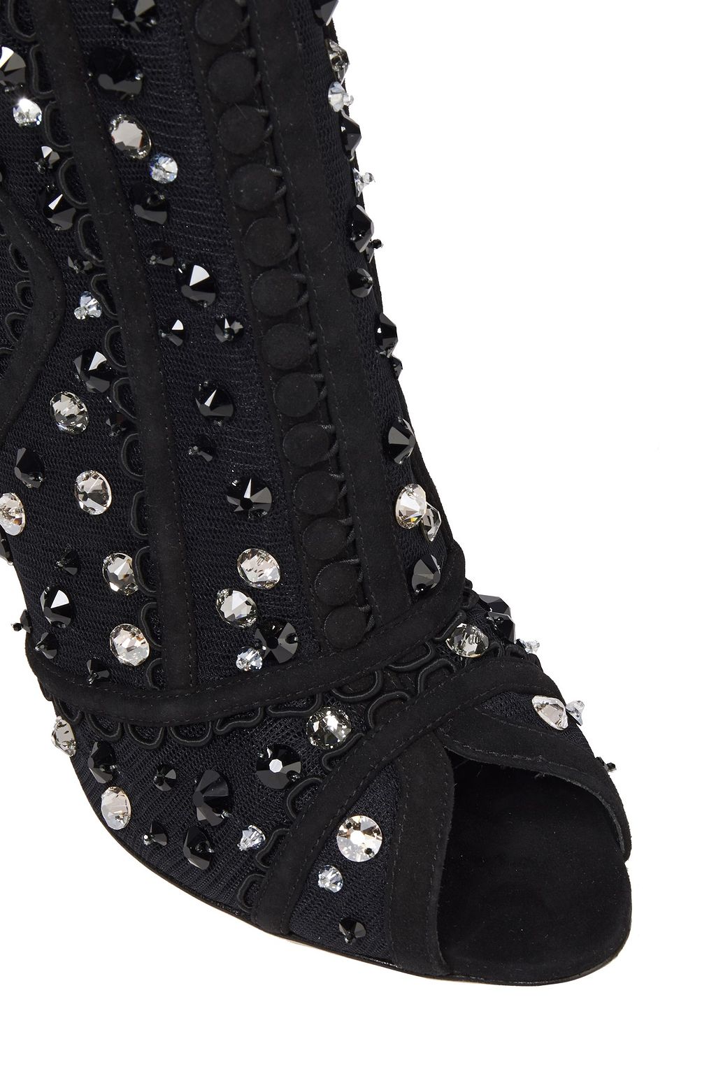 DOLCE&GABBANA Suede-trimmed crystal-embellished tulle ankle boots