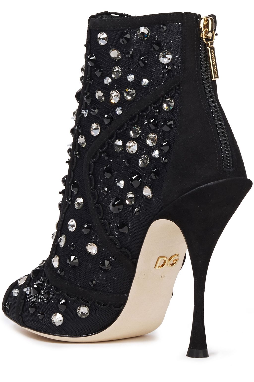 DOLCE&GABBANA Suede-trimmed crystal-embellished tulle ankle boots