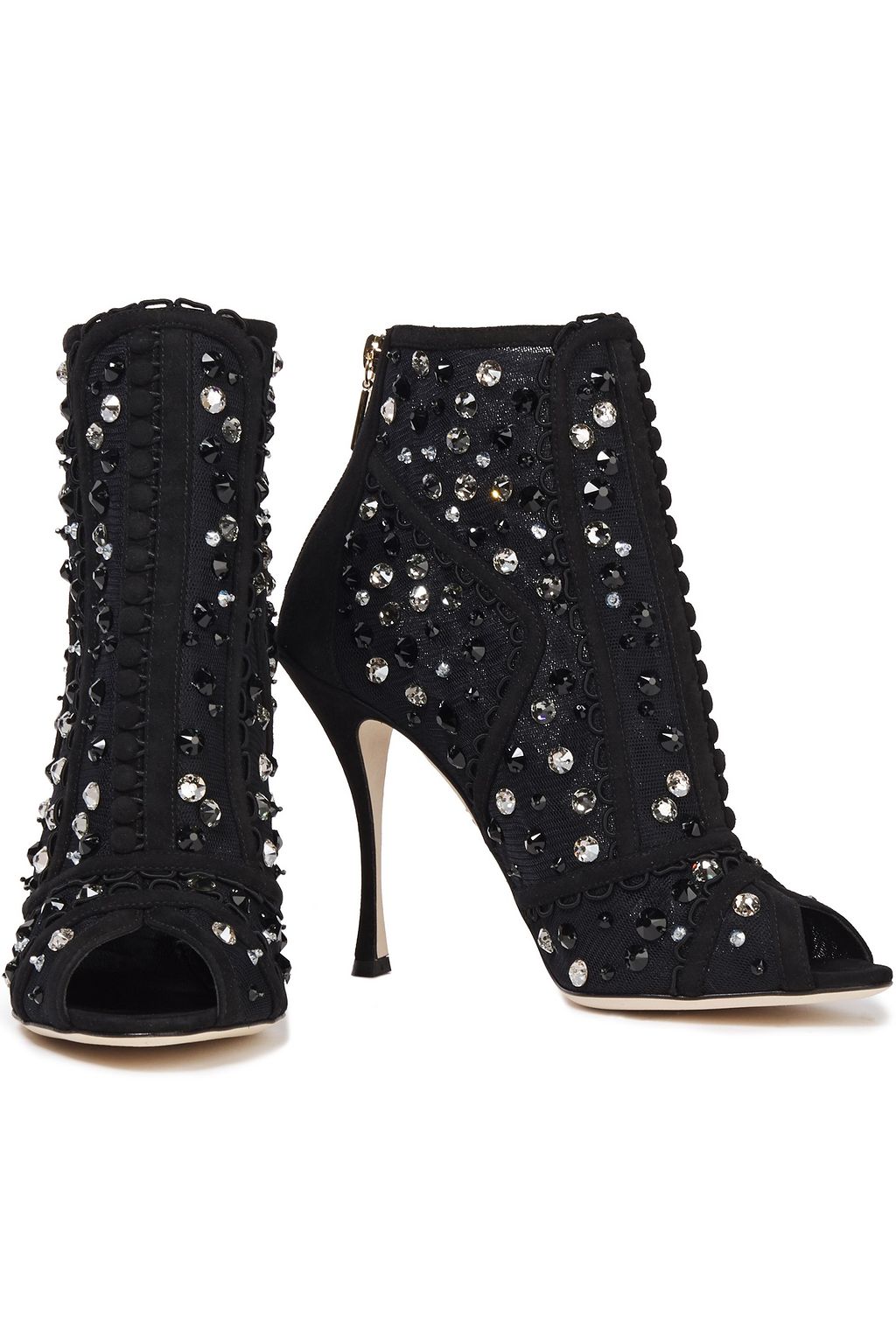 DOLCE&GABBANA Suede-trimmed crystal-embellished tulle ankle boots