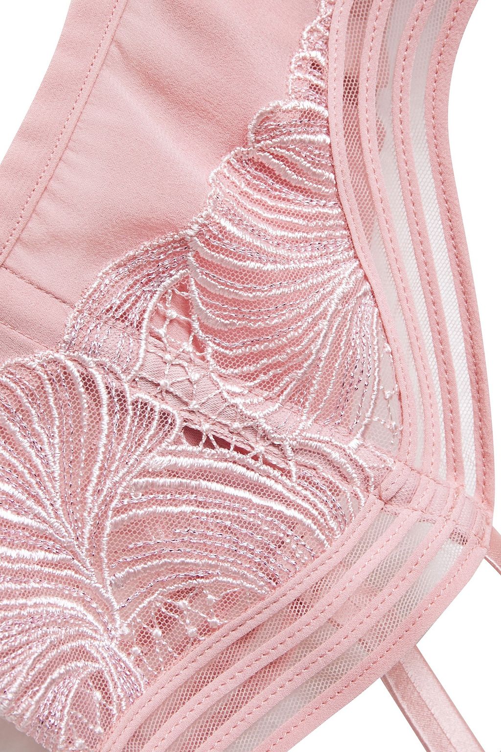 LA PERLA Garnet stretch-silk and embroidered tulle suspender belt