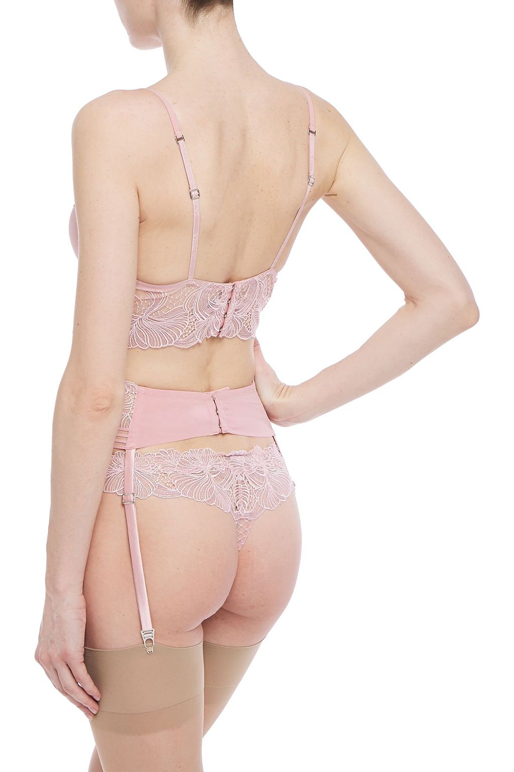 LA PERLA Garnet stretch-silk and embroidered tulle suspender belt