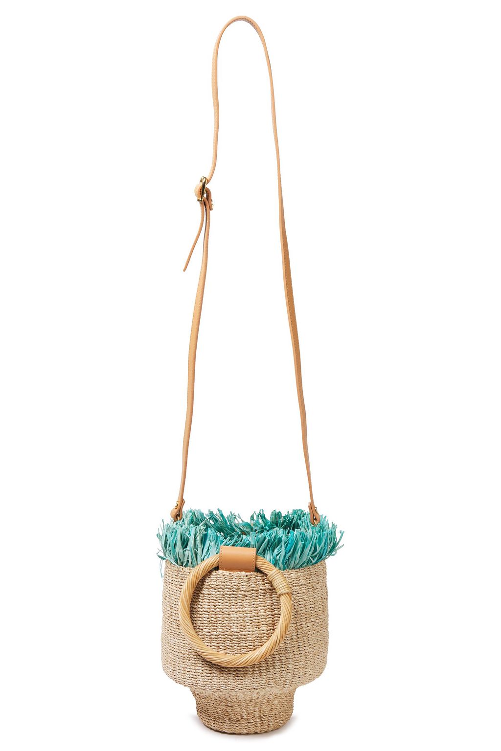 ARANÁZ Ada fringed raffia, straw and wicker bucket bag