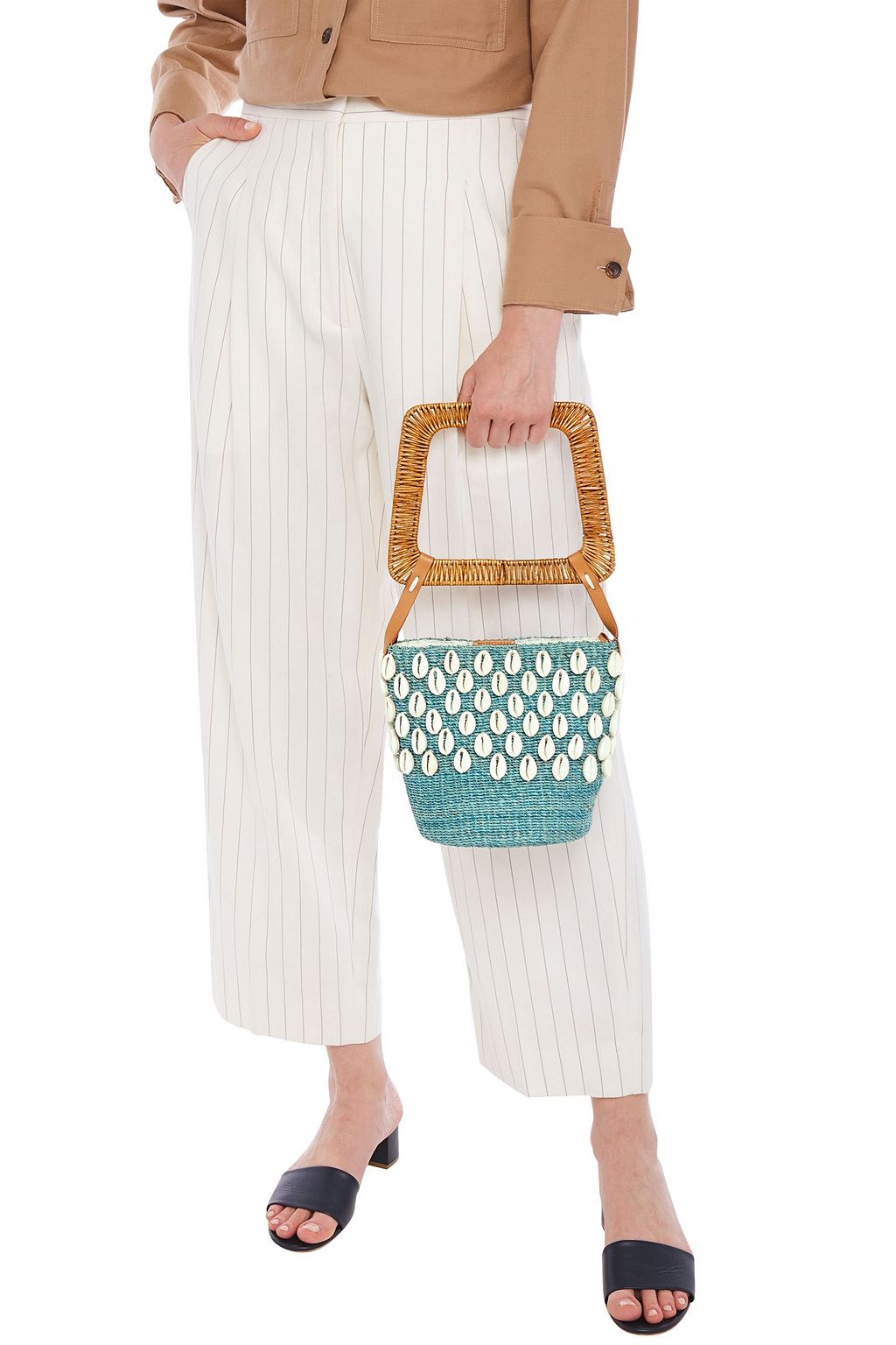 ARANÁZ Kaia embellished hemp-blend and wicker bucket bag
