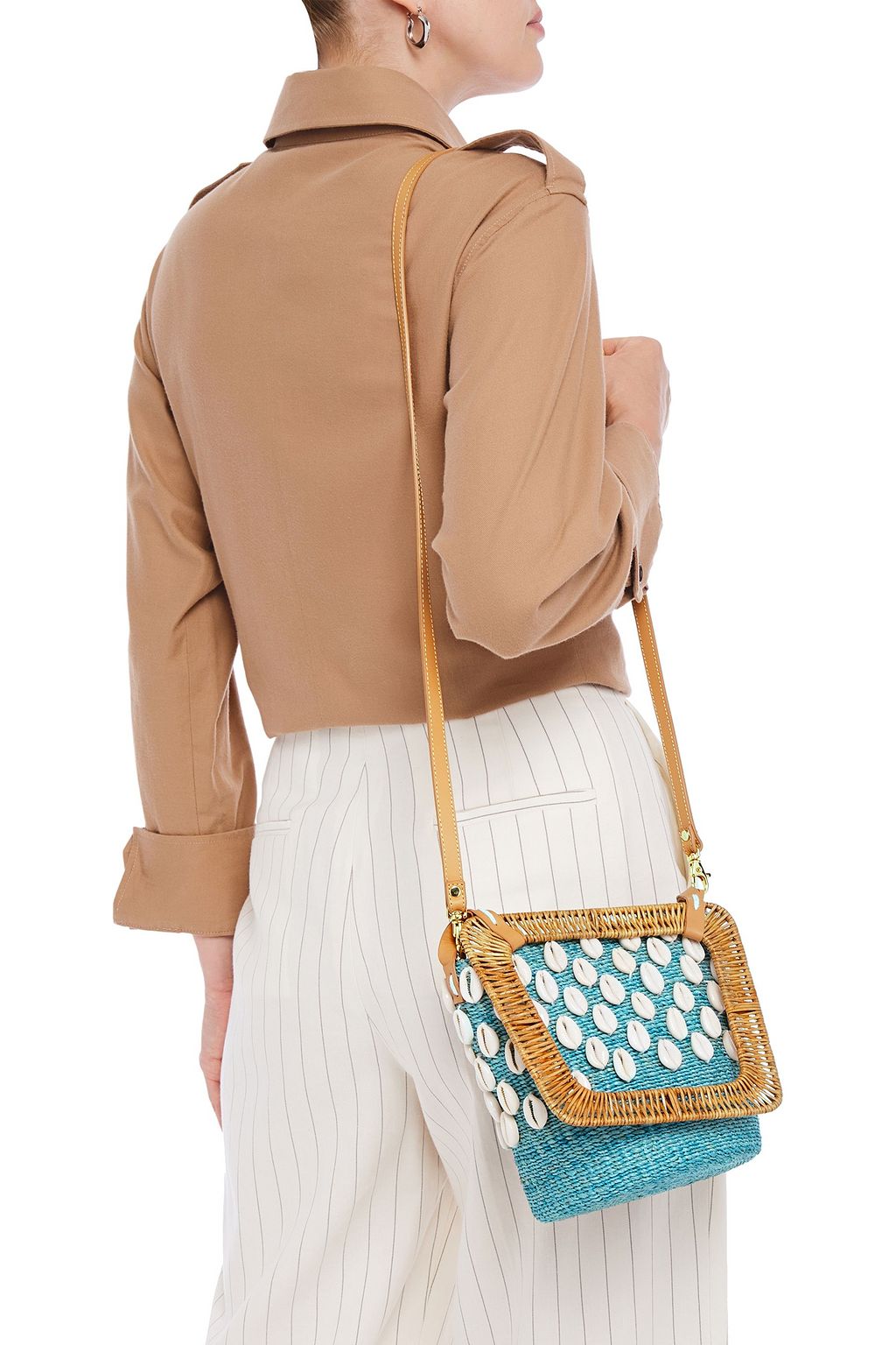 ARANÁZ Kaia embellished hemp-blend and wicker bucket bag