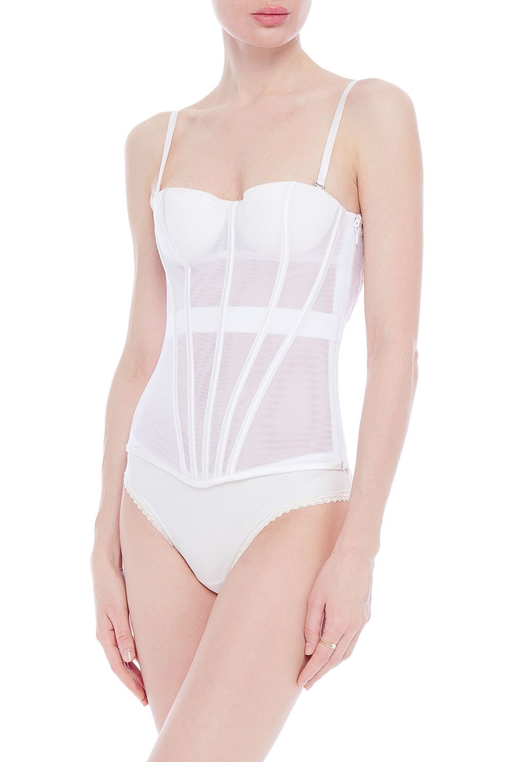 LA PERLA Lace-up lace-trimmed tulle bustier