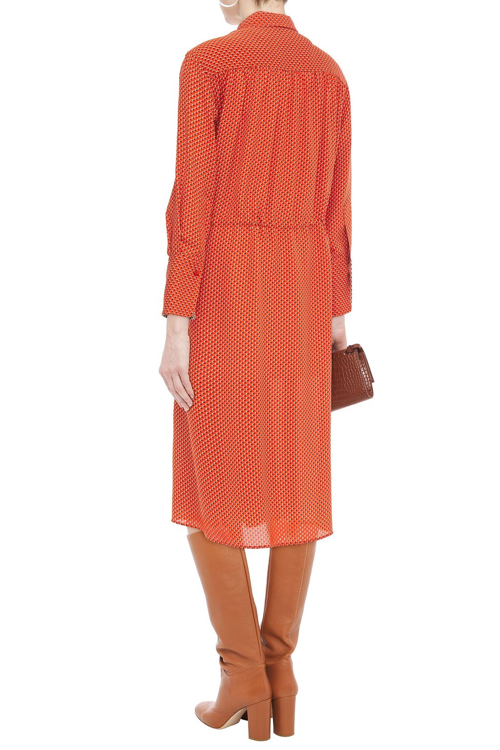 JOSEPH Gathered printed silk-crepe midi shirt dress