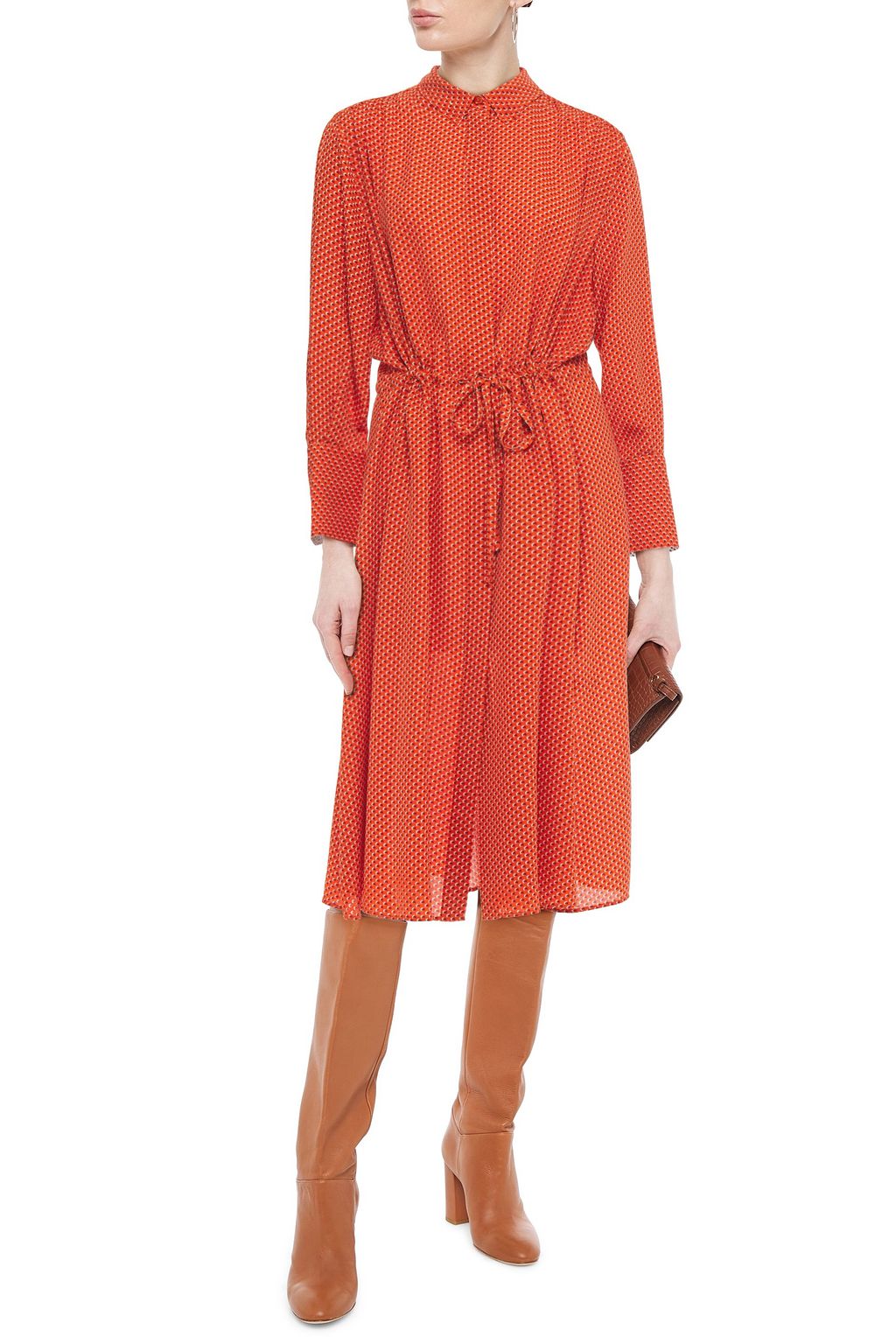 JOSEPH Gathered printed silk-crepe midi shirt dress