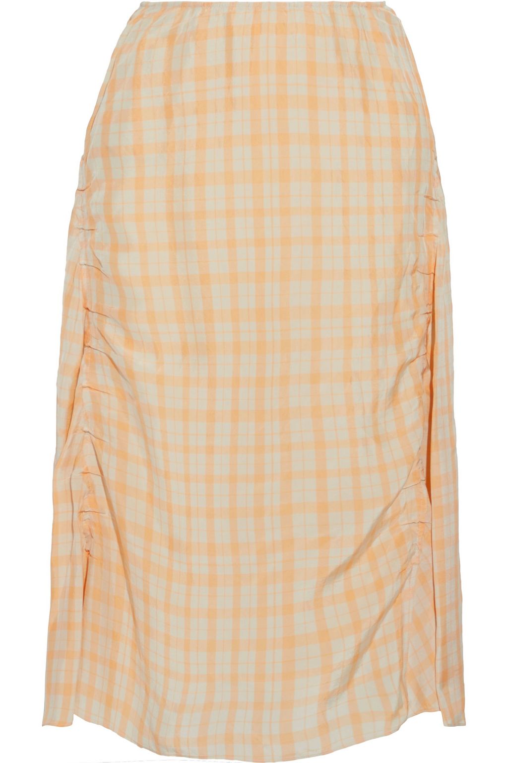 ACNE STUDIOS Iza ruched gingham shell midi skirt | THE OUTNET