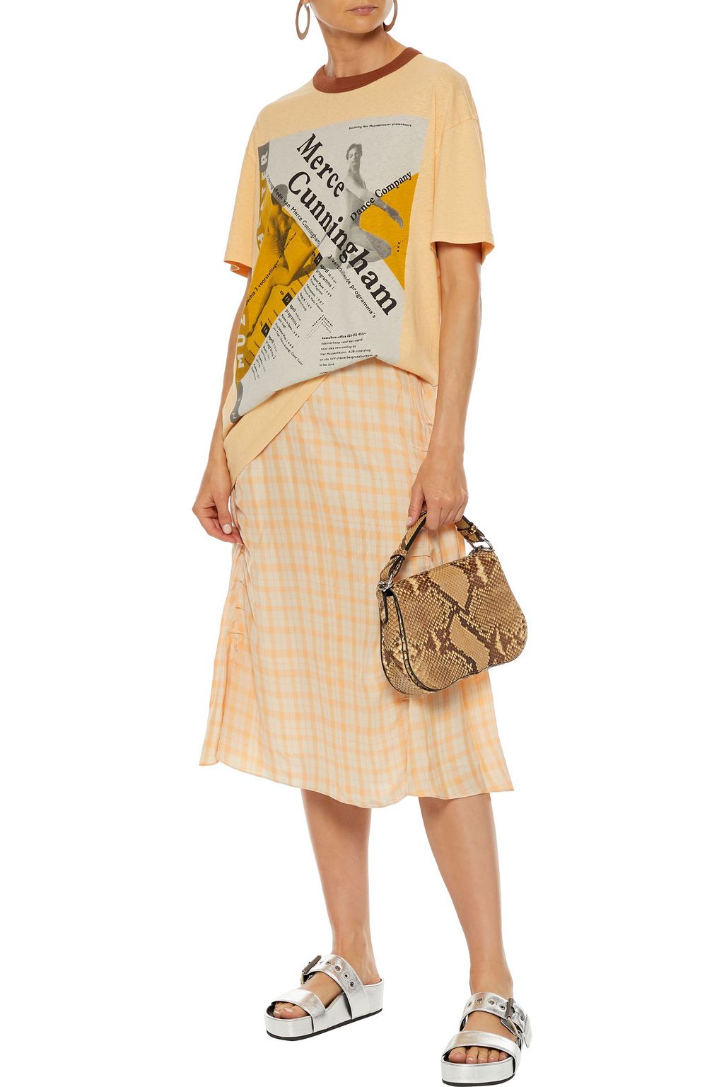 ACNE STUDIOS Iza ruched gingham shell midi skirt