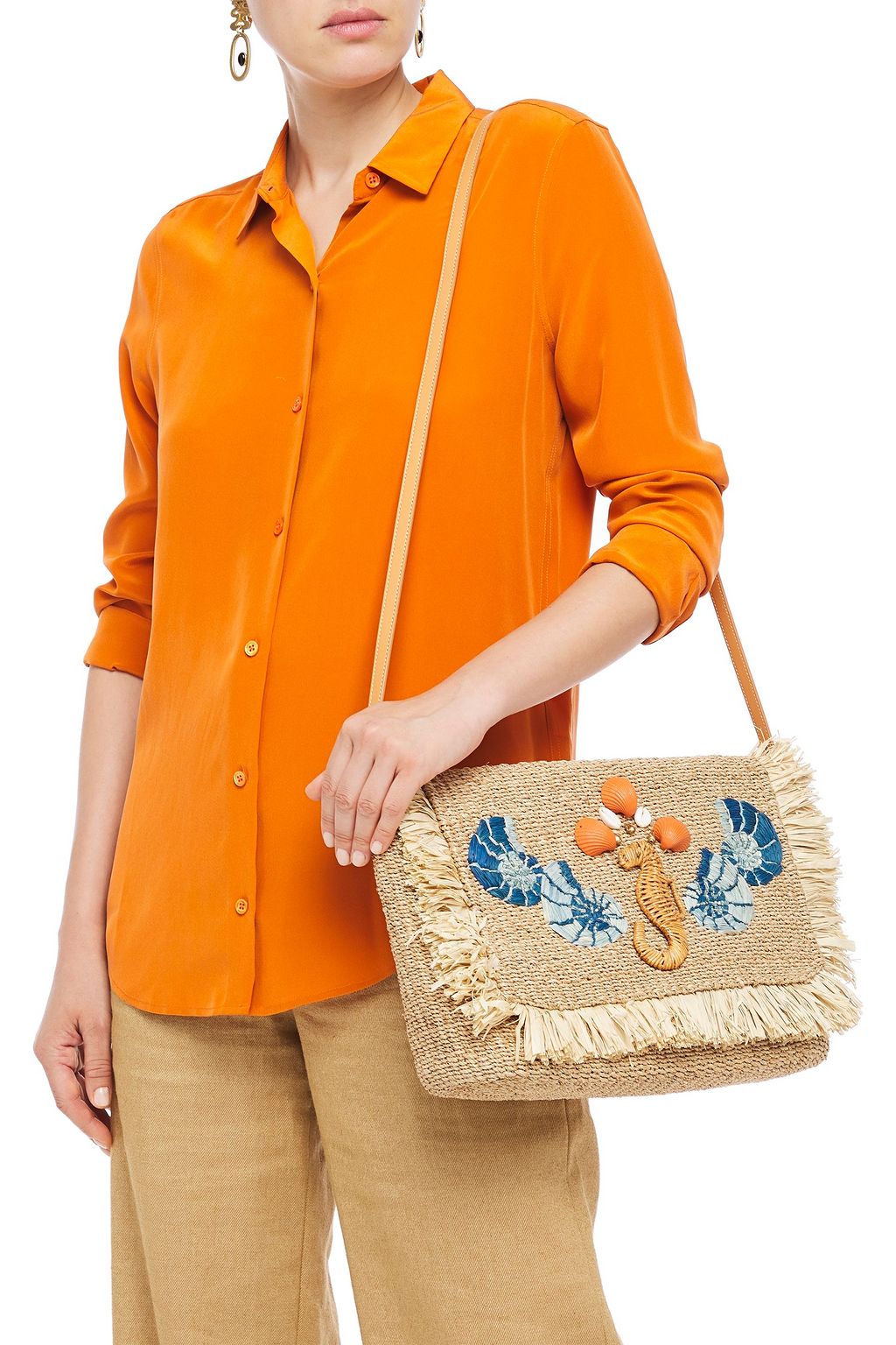 ARANÁZ Marina embellished embroidered hemp-blend shoulder bag