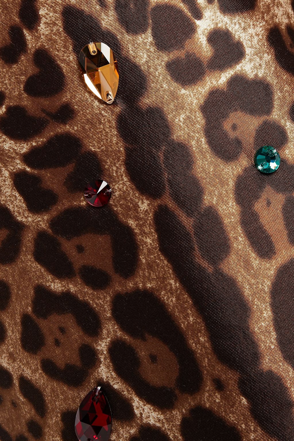 DOLCE&GABBANA Leopard-print chiffon-paneled embellished silk and wool-blend mini dress