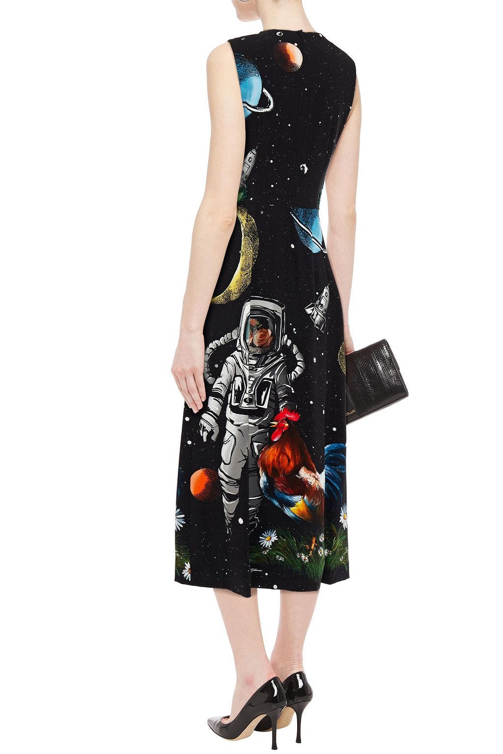 DOLCE&GABBANA Crystal-embellished embroidered printed crepe midi dress