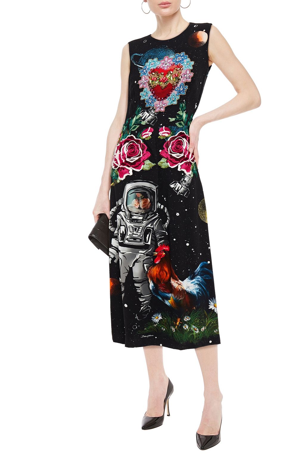 DOLCE&GABBANA Crystal-embellished embroidered printed crepe midi dress