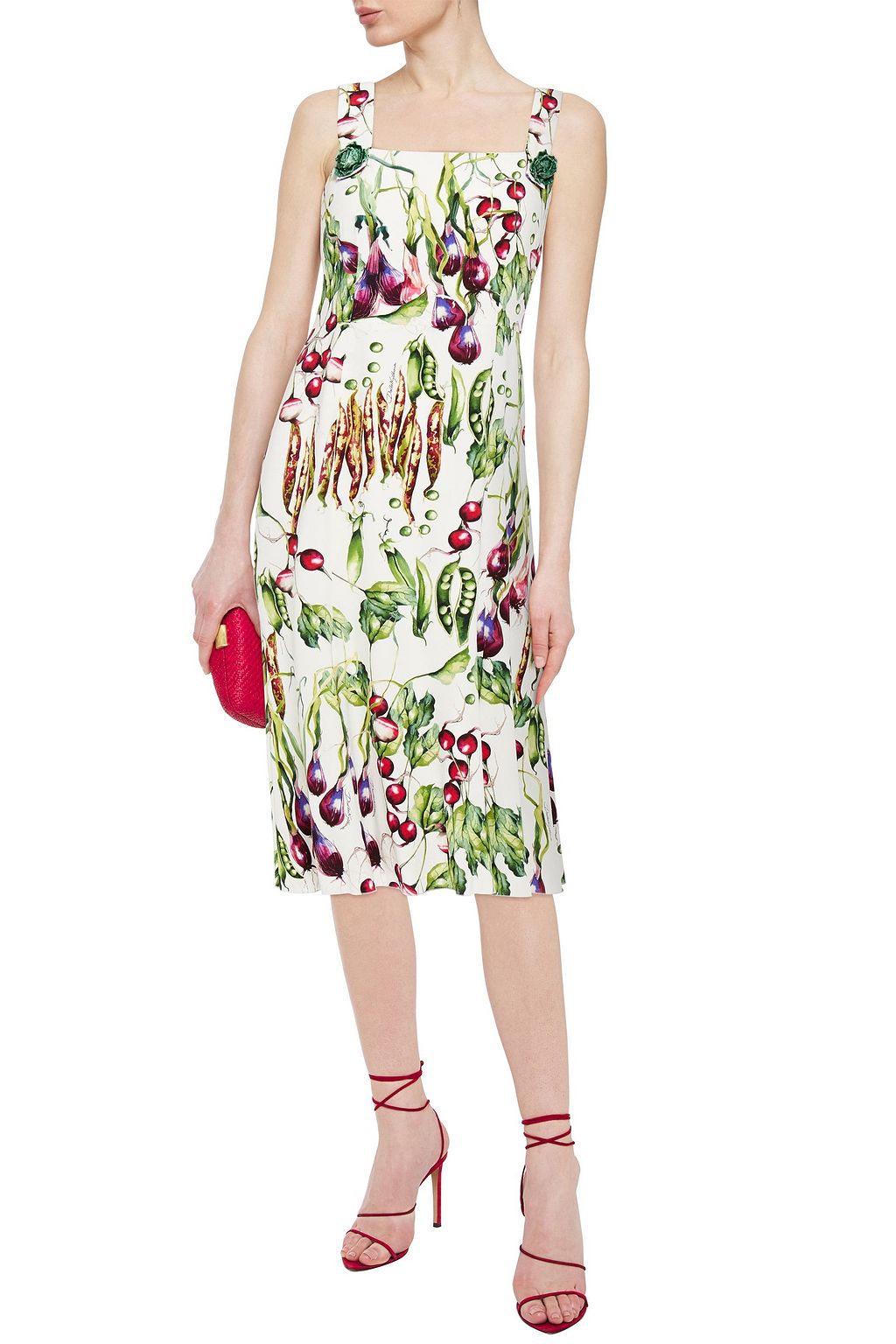 DOLCE&GABBANA Embellished printed stretch-crepe midi dress