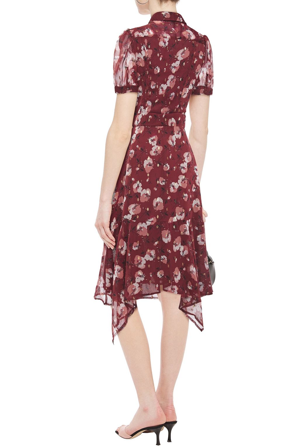WALTER BAKER Asymmetric metallic fil coupé midi shirt dress