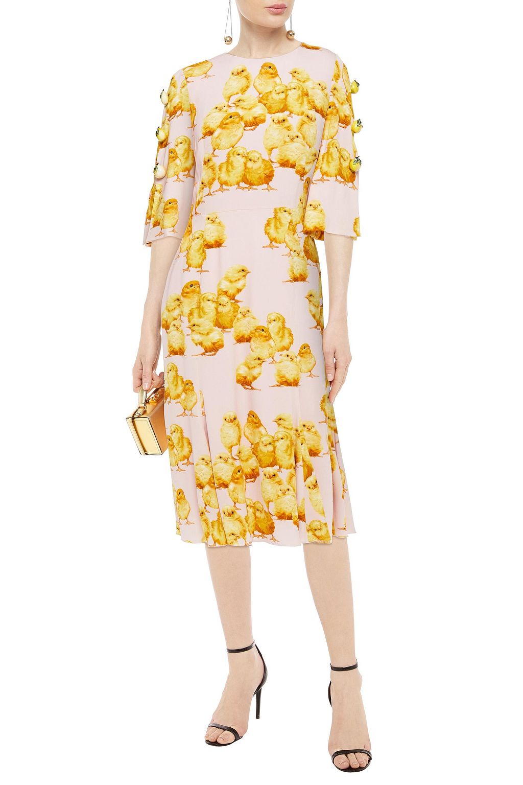 DOLCE&GABBANA Embellished printed stretch-crepe midi dress