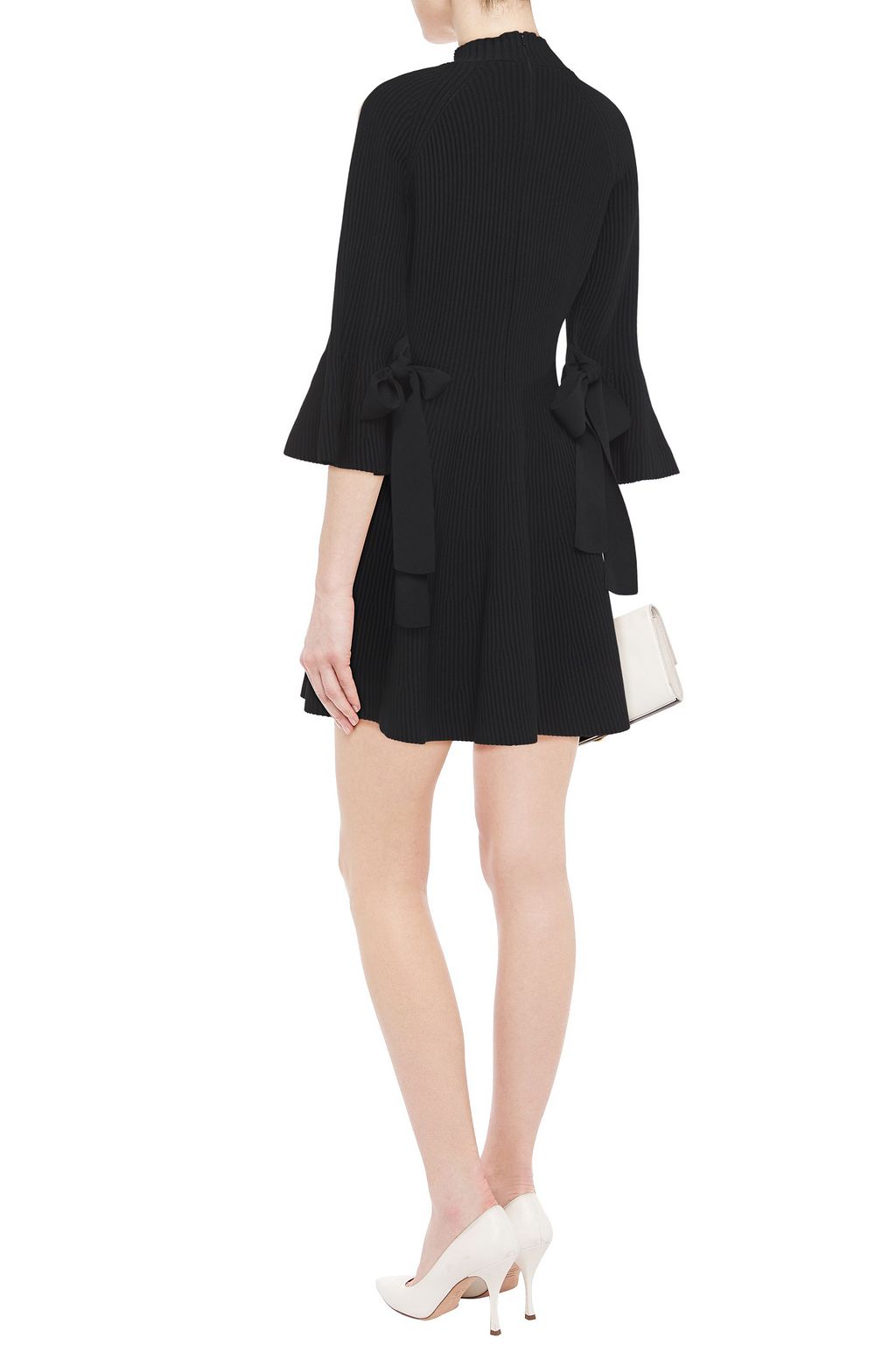 CAROLINA HERRERA Fluted lace-up ribbed-knit mini dress