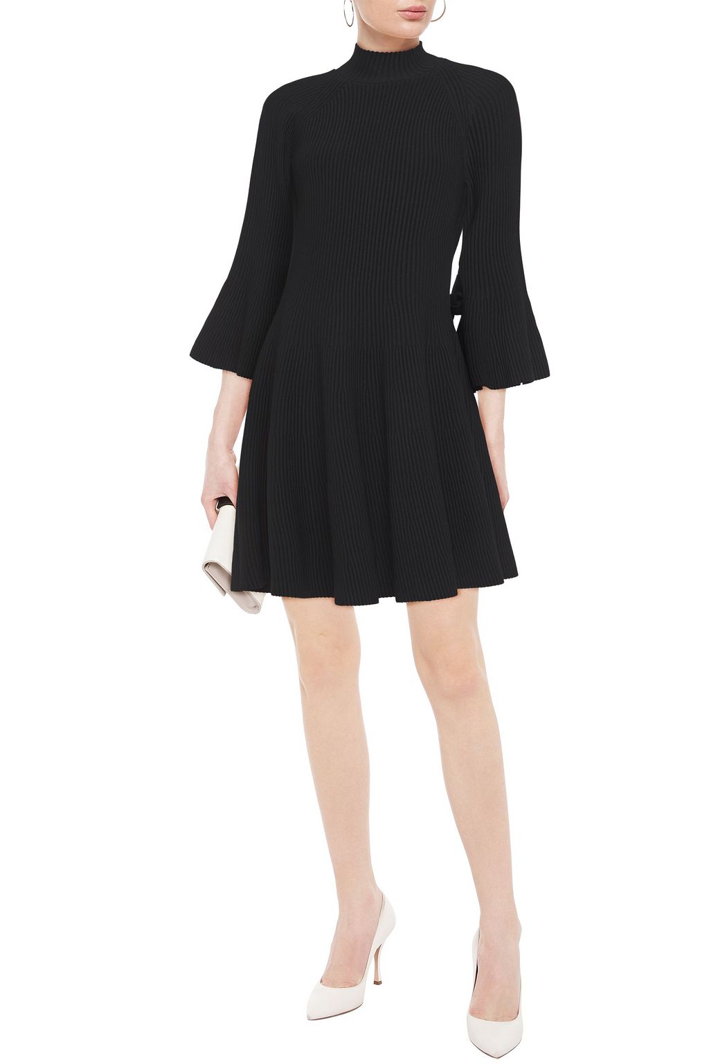 CAROLINA HERRERA Fluted lace-up ribbed-knit mini dress