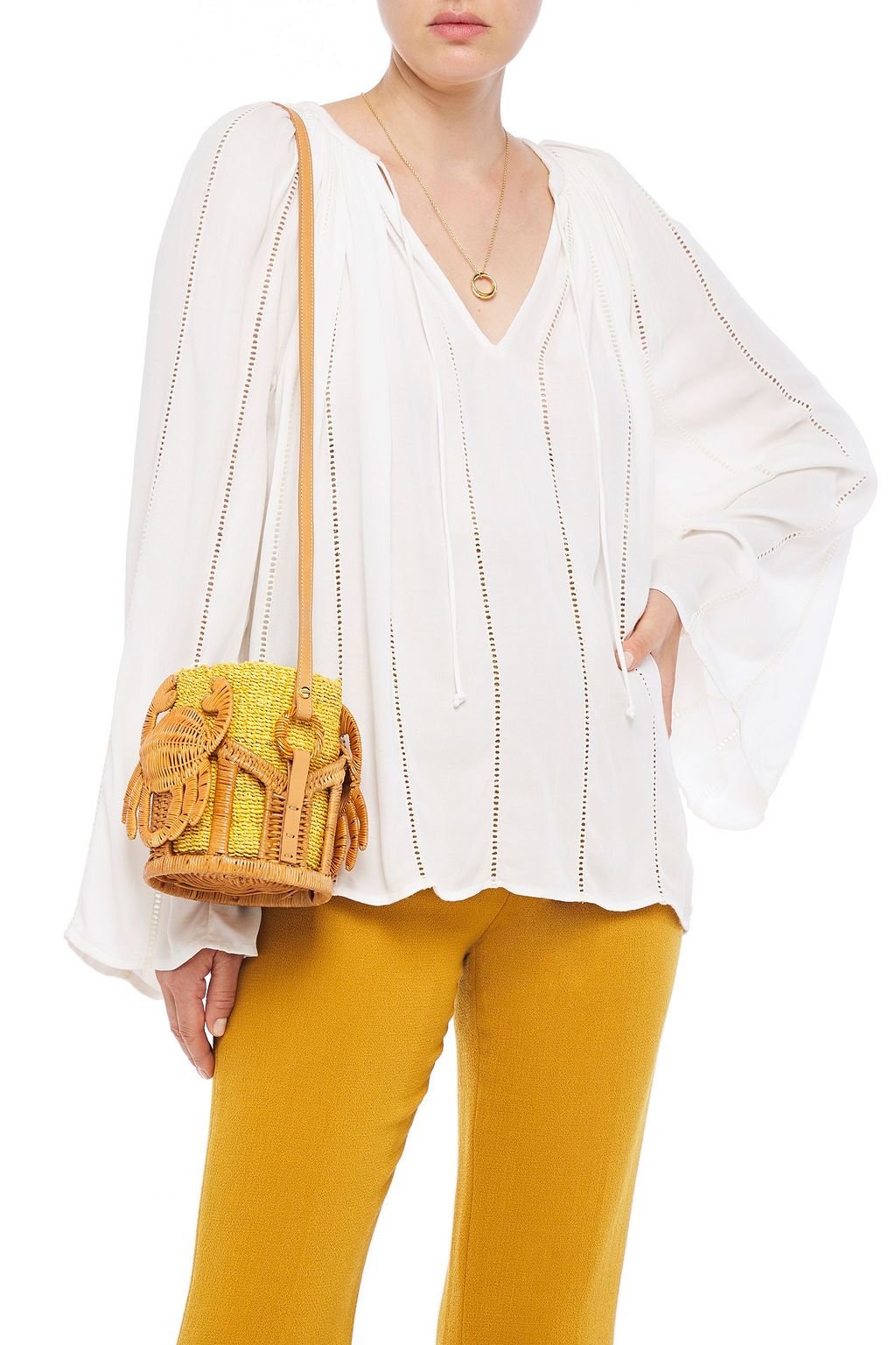 ARANÁZ Kailan wicker-appliquéd abaca straw bucket bag