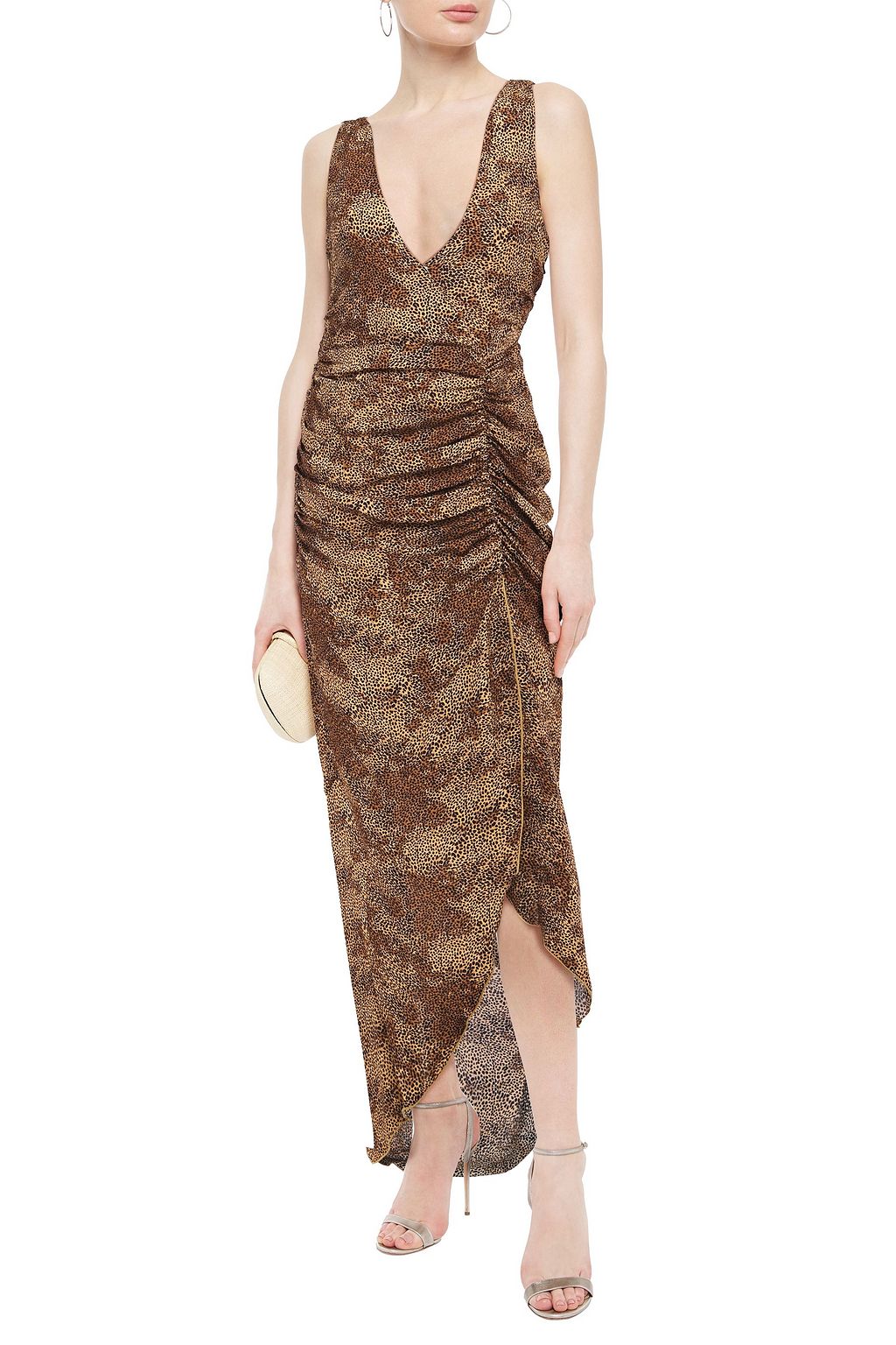 NICHOLAS Asymmetric ruched leopard-print silk-crepe dress