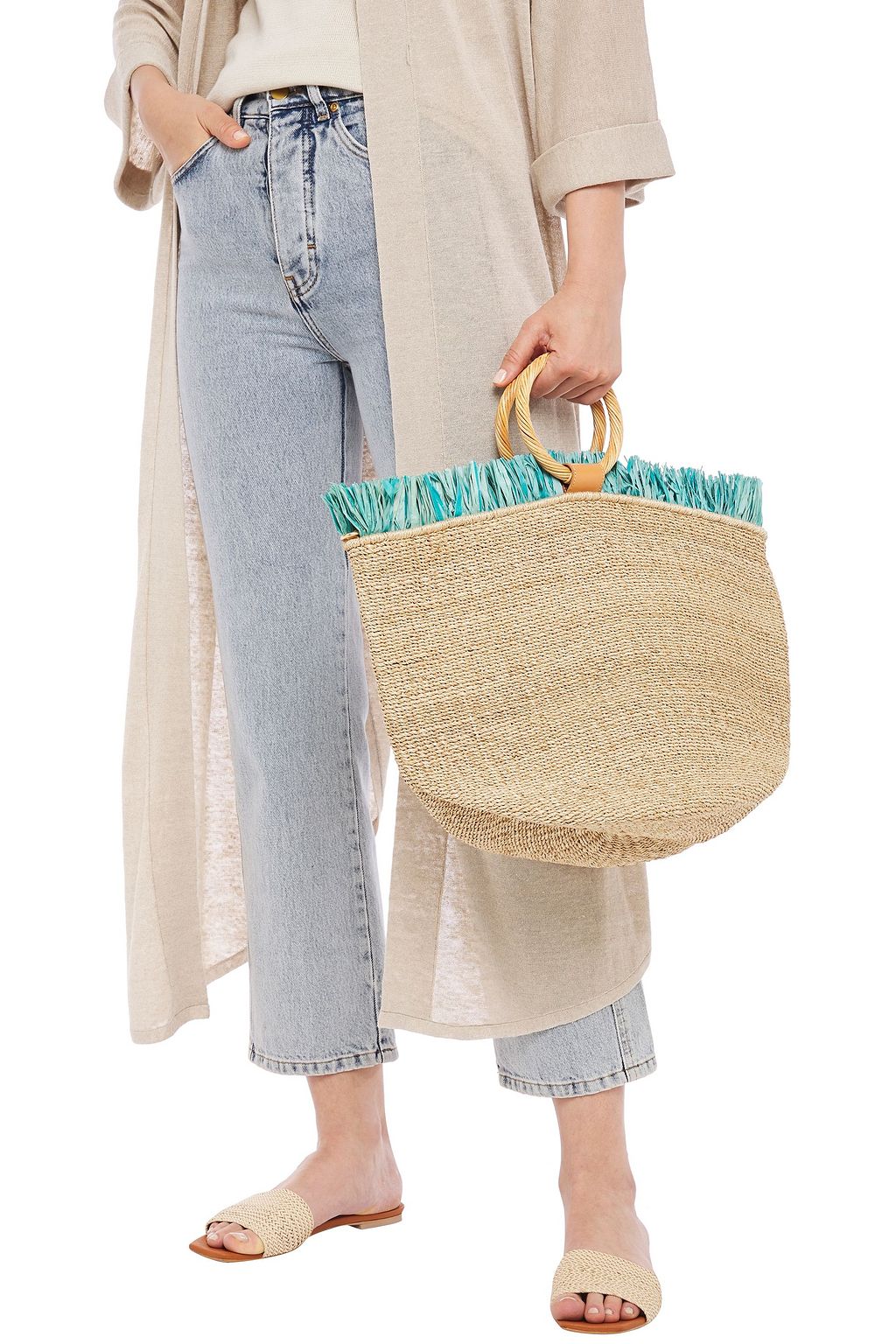 ARANÁZ Carisse leather-trimmed hemp-blend tote