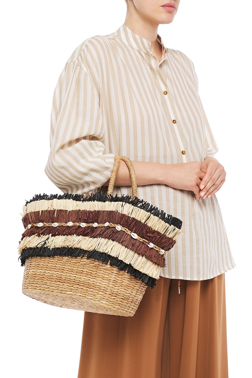 ARANÁZ Maika fringed embellished woven tote