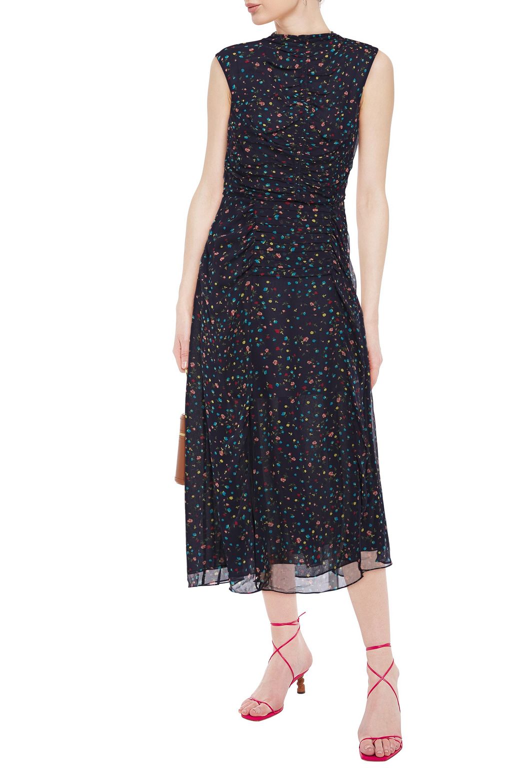 NICHOLAS Ruched floral-print silk-georgette midi dress