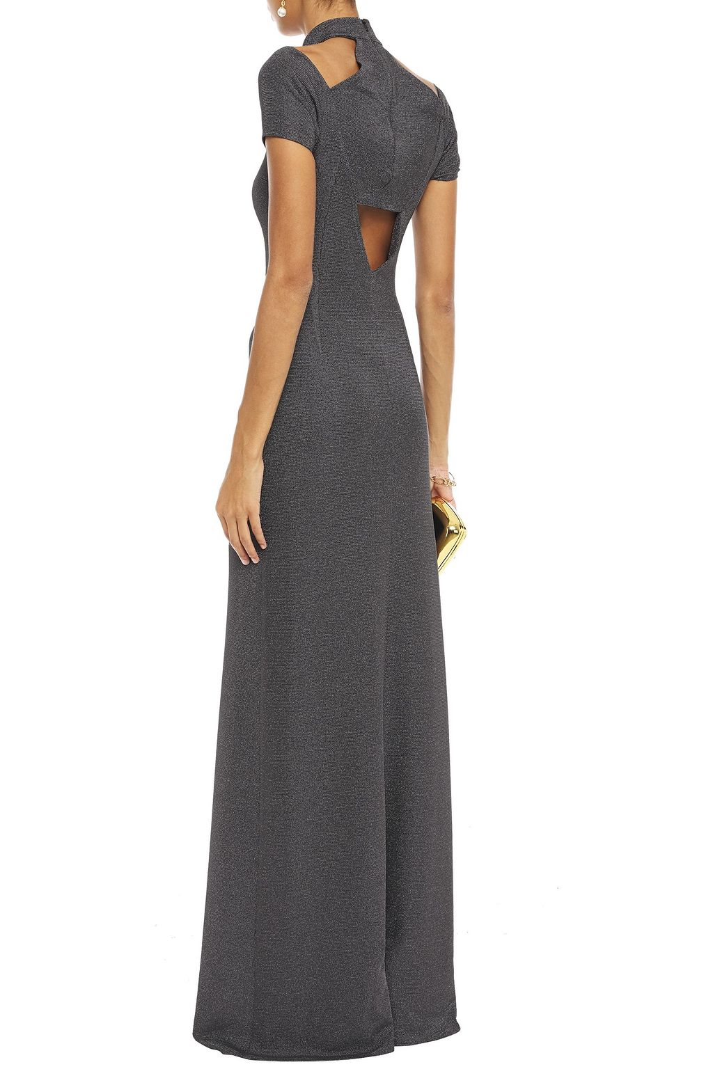 SAFIYAA Cutout metallic stretch-jersey gown
