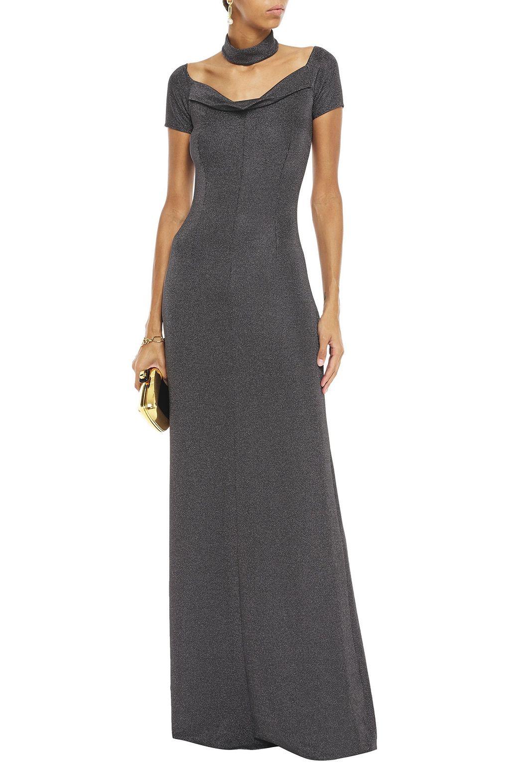 SAFIYAA Cutout metallic stretch-jersey gown