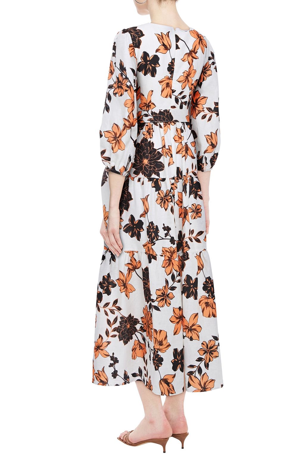 NICHOLAS Belted gathered floral-print linen maxi dress