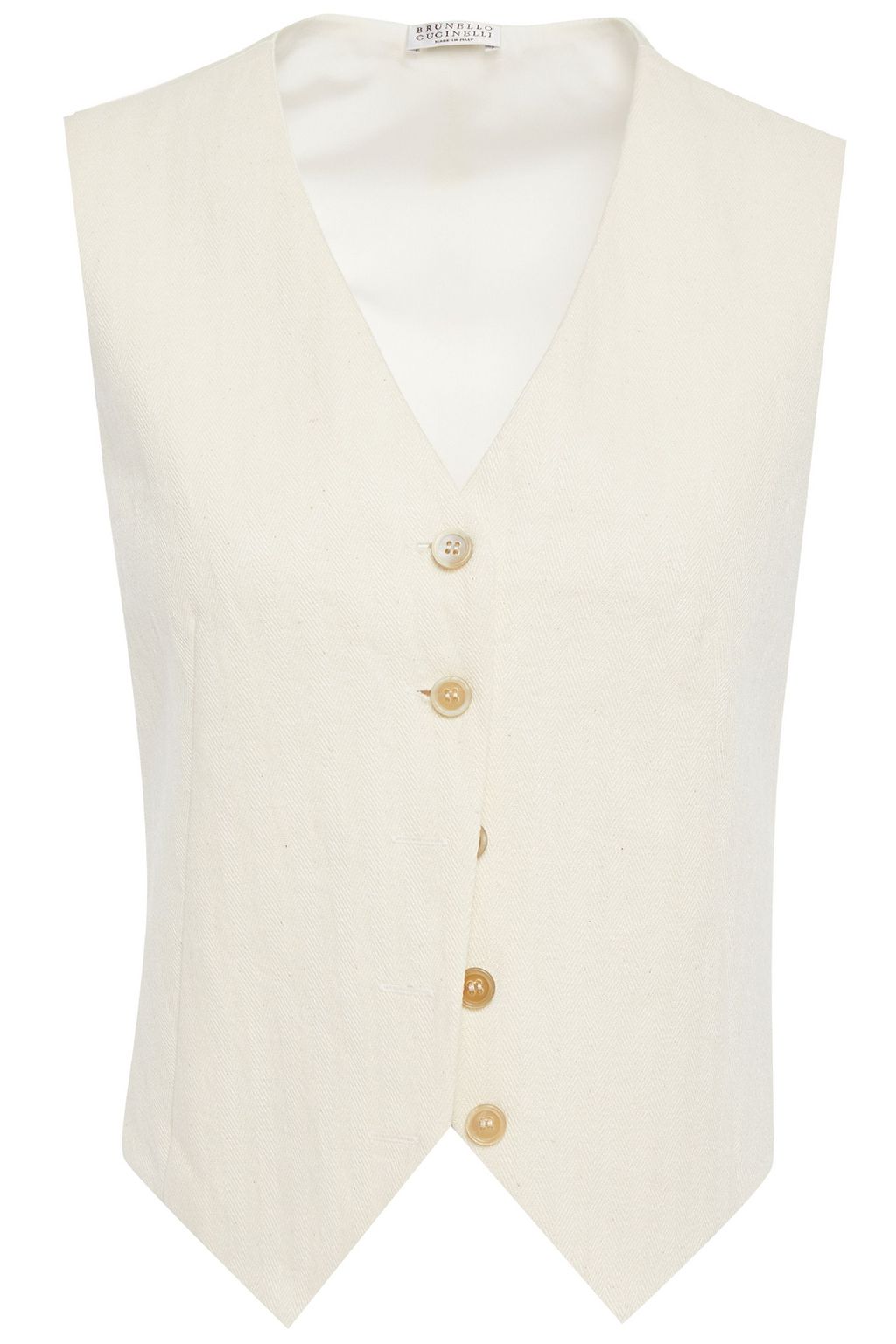 BRUNELLO CUCINELLI Satin-paneled herringbone cotton and linen-blend ...