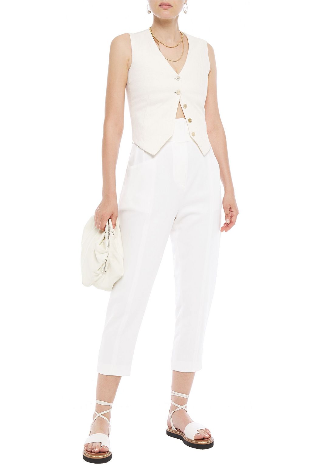 BRUNELLO CUCINELLI Satin-paneled herringbone cotton and linen-blend vest