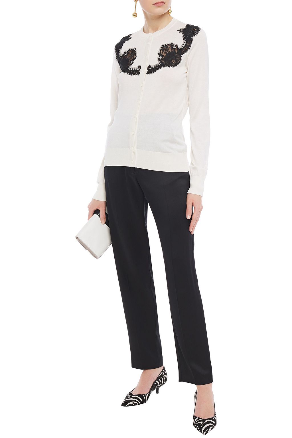 DOLCE&GABBANA Leavers lace-paneled silk cardigan