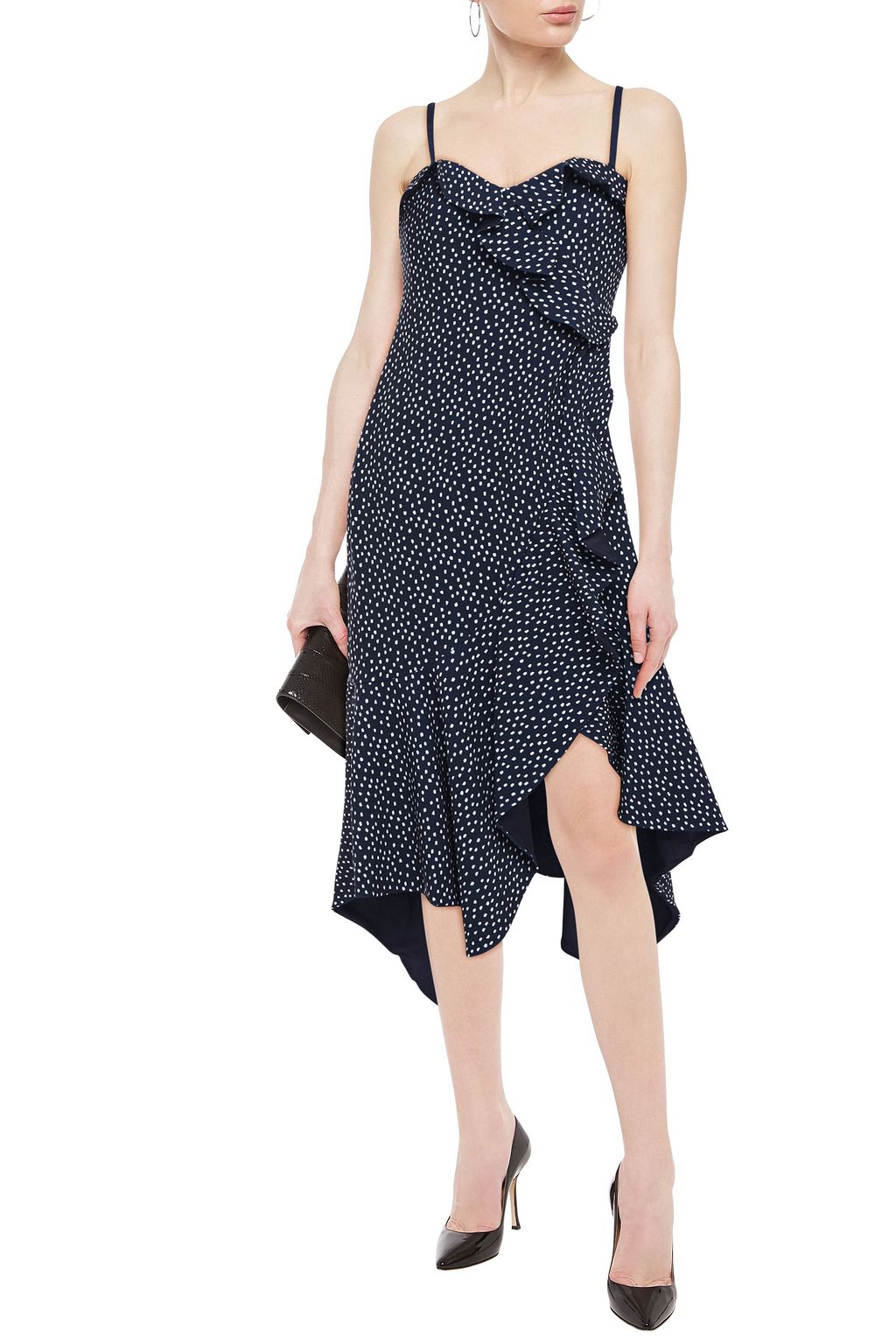 SIMKHAI Strapless ruffled printed stretch-crepe midi dress