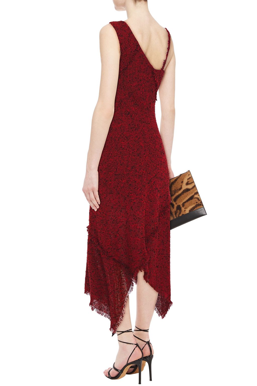 ROLAND MOURET Frayed mélange wool-blend bouclé midi dress
