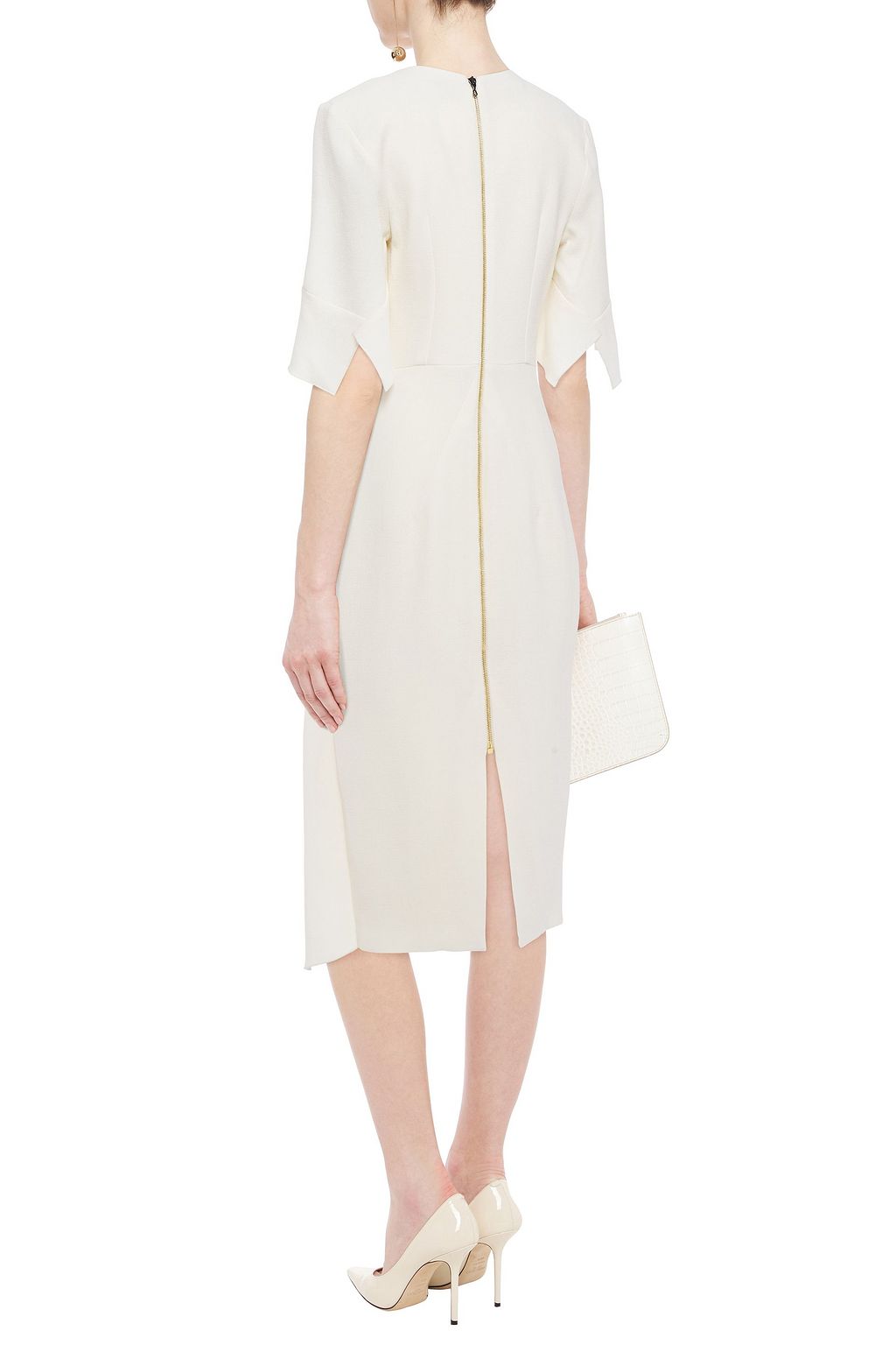 ROLAND MOURET Draped wool-crepe midi dress