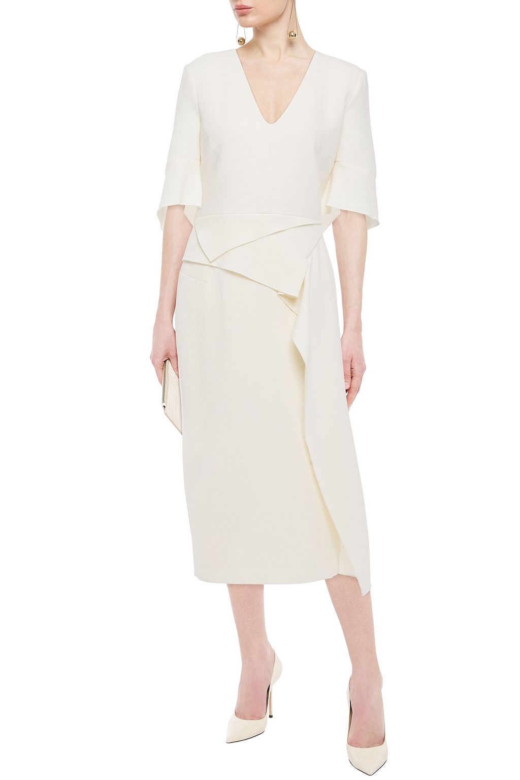 ROLAND MOURET Draped wool-crepe midi dress